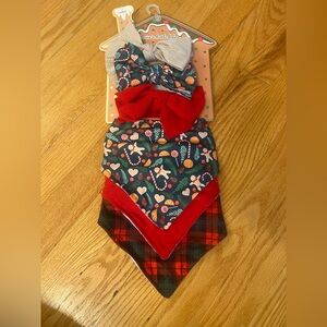 Festive Kids 3 Bandana bibs and 3 Bow Set - Red, Gray, and Multicolor